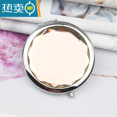 敬平ins手持双面小镜子女随身携带折叠化妆镜翻盖式学生宿舍小号便携便携式用镜 水晶香槟色镜子[破损包赔]