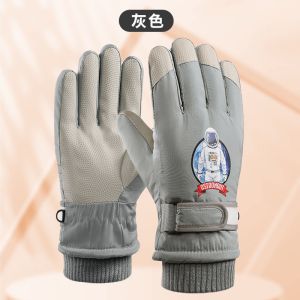 儿童滑雪手套冬季保暖加绒加厚卡通图案户外游玩防水防滑骑行手套