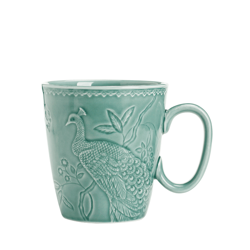 苏氏陶瓷 SUSHI CERAMICS浮雕孔雀马克杯个性水杯牛奶杯办公陶瓷杯