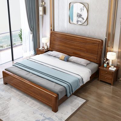 鑫金虎 新中式实木床现代简约双人床胡桃木主卧出租房1.8m