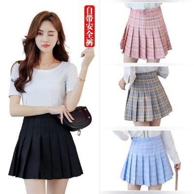 格子百褶裙中腰短裙学院风韩版显瘦a字半身裙子女夏季学生裙裤涤纶衫伊格