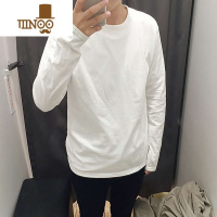 YANXU白色长袖T恤230克圆领叠穿男女大码宽松修身冬打底衫内搭