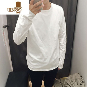 YANXU白色长袖T恤230克圆领叠穿男女大码宽松修身冬打底衫内搭