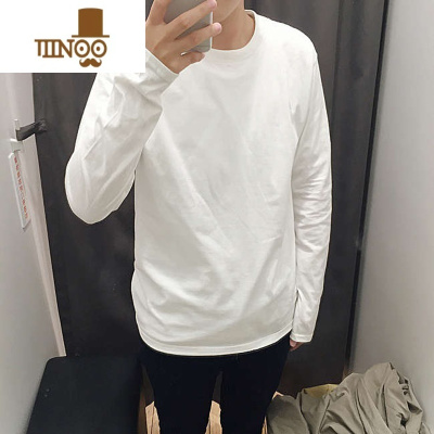 YANXU白色长袖T恤230克圆领叠穿男女大码宽松修身冬打底衫内搭