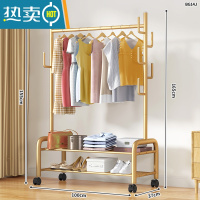 敬平简易晾衣架落地卧室家用折叠挂衣架阳台宿舍学生晒衣杆凉衣服架子 ❤100cm特粗双层-加固7钩-金|25管粗 大