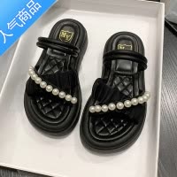 SUNTEK仙女风两穿凉拖女2023年春季新款厚底小清新外穿凉鞋罗马一字拖女