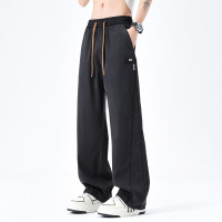 夏季薄款男士运动阔腿裤冰丝宽松垂感休闲裤抽绳腰百搭长裤子男