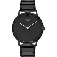 Movado瑞士男表时尚百搭简约两针黑盘钢带商务休闲30米防水石英表送男友