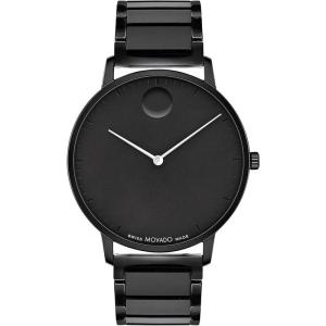 Movado瑞士男表时尚百搭简约两针黑盘钢带商务休闲30米防水石英表送男友
