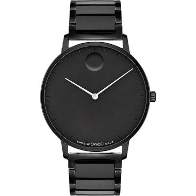 Movado瑞士男表时尚百搭简约两针黑盘钢带商务休闲30米防水石英表送男友