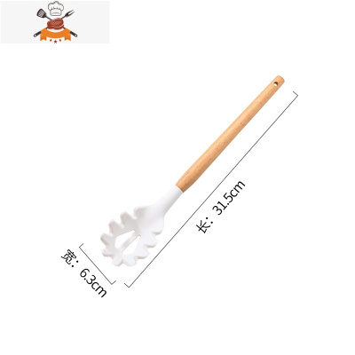 硅胶锅铲不粘锅专用家用炒菜铲子汤勺可高温厨房木柄铲勺厨具套装 敬平 白色面勺