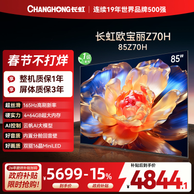 长虹电视85Z70H 云帆AI影像 双驱16晶MiniLED 内置分舱回音壁 云帆AI大模型4K超高清平板液晶电视政府补