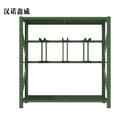 汉诺鑫威消防铁锹镐农具摆放架安保装备器材存放架军绿色拆装盾牌货架锹镐架2000*600*2000
