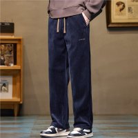 秋冬款新款宽松大码休闲裤男时尚百搭阔腿长裤中腰系绳男直筒裤子