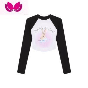 七斓美式紧身T恤女新款初春长袖修身显瘦打底衫甜辣内搭短款bm风上衣