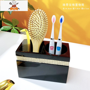 欧式时尚创意简约牙签盒家用餐厅牙签筒客厅便携棉签收纳盒 敬平 珠带黑双格置物筒桶