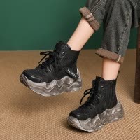 头层牛皮复古透气网面高帮老爹鞋女2025春季新款时尚百搭厚底女鞋