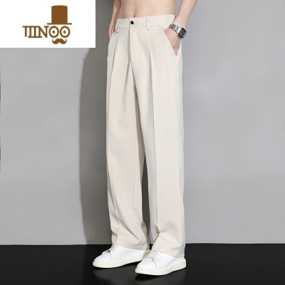 YANXU冰丝小西裤男士夏季薄款阔腿直筒宽松休闲长裤感夏天西装裤子