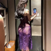 长夜漫漫情趣内衣吊带睡衣女套装性感透明蕾丝制服诱惑长裙2130