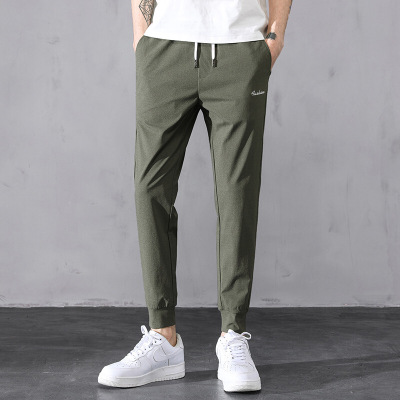 珂卡慕(KEKAMU)春薄款男士九分裤针织高弹力罗纹束脚休闲裤男青年运动松紧裤