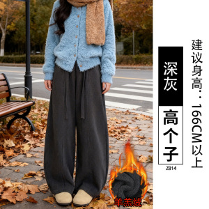 黑色灯芯绒运动裤女秋冬新款小个子加绒加厚休闲阔腿卫裤_110_614