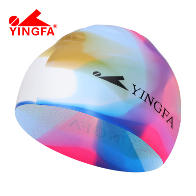 英发YINGFA泳帽印花混色软硅胶泳帽长发护耳不勒头专业硅胶防水防滑时尚运动舒适成人儿童少年学生游泳帽C0065