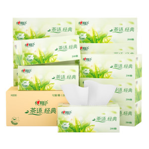 心相印 抽纸/盒抽 茶语经典 2层200抽*12盒 淡茶香加厚 纸巾 H200