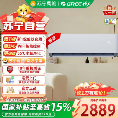 格力 KFR-26GW/NhMa1BG 云佳Pro 新能效大一匹变频空调挂机冷暖家用低音 新一级能效(联系客服安装)