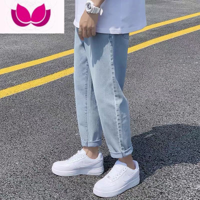七斓2022年新款牛仔裤男秋季浅色韩版宽松直筒潮流百搭休闲九分长裤子