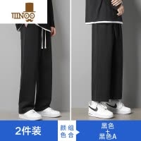 YANXU黑色直筒休闲裤男士潮牌宽松阔腿卫裤裤子男款运动长裤