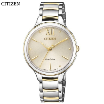 国行西铁城（CITIZEN）光动能间金色不锈钢表带休闲时尚商务女表EM0554-82X