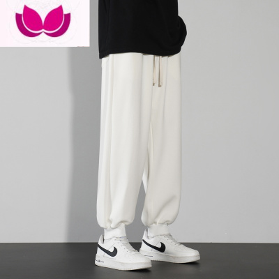 七斓白色休闲长裤男士2023新款潮牌男生潮牌运动夏季九分卫裤子