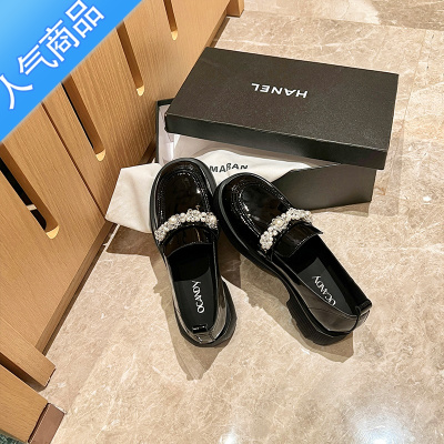 SUNTEK厚底内增高乐福鞋女2023年春秋新款水钻珍珠大码百搭英伦风小皮鞋