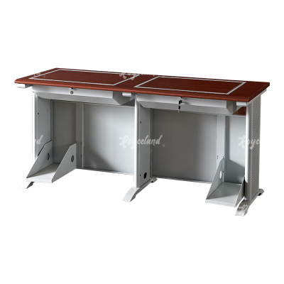 洛诗莲 (RoyceLand) 隐藏式翻转电脑桌培训桌教室机房多媒体学习桌办公桌C款双人位胡桃色