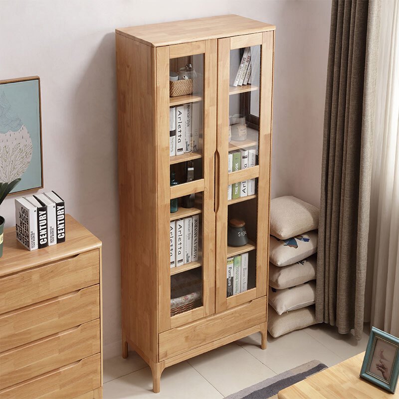 创世人 实木书柜带玻璃两门客厅储物柜 800*400*1950mm