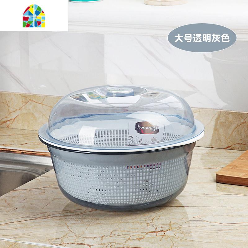 漏水篮带盖菜篮子洗菜篮子塑料有盖圆形水果篮洗菜盆大小号 FENGHOU 3009圆形大号(红色)