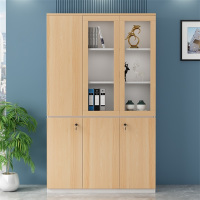 易企采 三门文件柜办公室柜子带锁储物柜玻璃门分层档案柜资料柜收纳柜