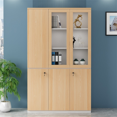 易企采 三门文件柜办公室柜子带锁储物柜玻璃门分层档案柜资料柜收纳柜