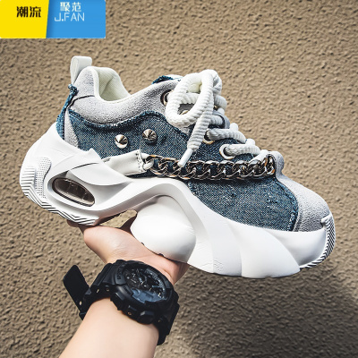 聚范帆布男鞋夏季透气休闲增高牛仔布鞋小众板鞋厚底老爹潮鞋