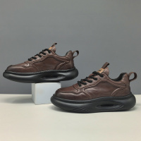 男生头层牛皮厚底百搭休闲鞋欧洲站男鞋真皮透气轻奢高端增高男鞋