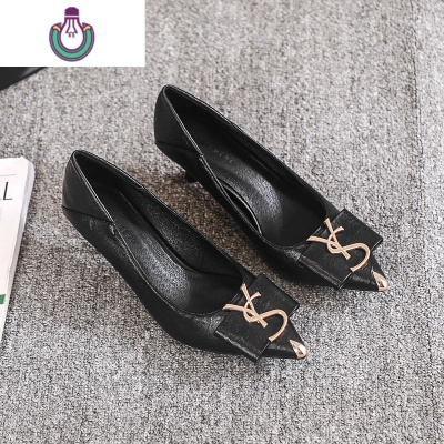 FISHBASKET法式小高跟鞋女细跟2020款设计感小众软皮黑色单鞋职业工作鞋休闲鞋