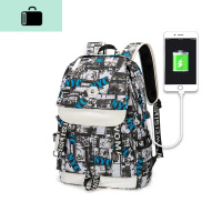 男士双肩包韩版原宿ulzzang大学生背包男时尚潮流ins初中学生书包NEW LAKE 花色NYC小号