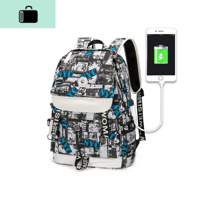 男士双肩包韩版原宿ulzzang大学生背包男时尚潮流ins初中学生书包NEW LAKE 花色NYC小号