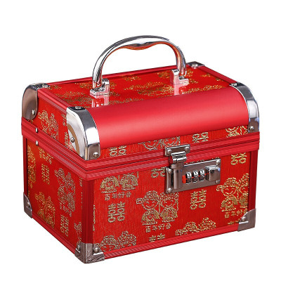 首饰盒带锁结婚女方陪嫁婚庆用品红色新娘嫁妆盒百宝箱化妆品收纳盒中国风特色结婚生日闺蜜姐姐老婆
