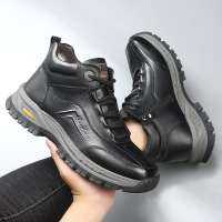 头层牛皮羊毛雪地靴男冬季真皮加绒保暖皮鞋高帮皮毛一体男士棉鞋