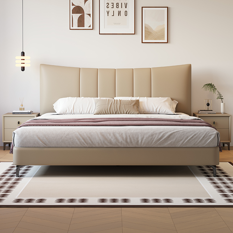 意式真皮床现代简约主卧室双人床小户型储物床家用软包大婚床