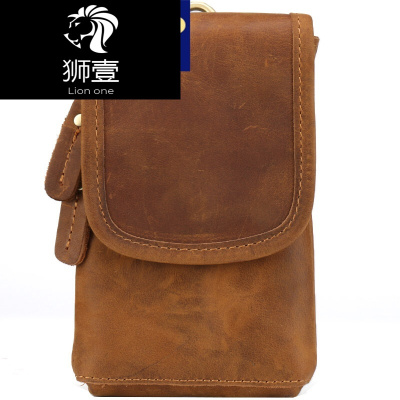 狮壹（Lionone）轻奢品牌真皮5.5寸6手机腰包男疯马皮时尚户外多功能头层牛皮穿皮带腰挂包