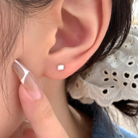 s925纯银磨砂方块迷你小耳钉精致高级感简约百搭耳环日常通勤送女朋友老婆情人节七夕生日礼物