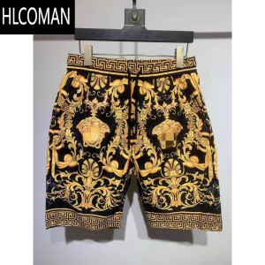 HLCOMAN欧洲站潮牌休闲裤男新款轻奢宽松印花休闲沙滩短裤百搭薄款五分裤