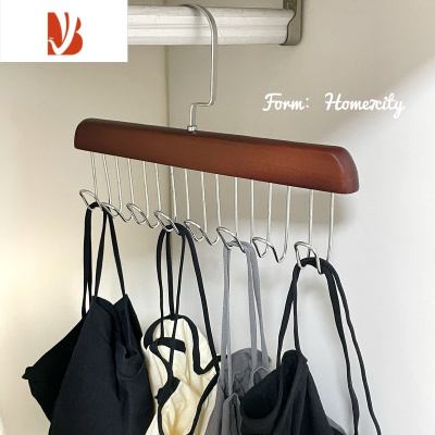 三维工匠ins木制8钩12钩多衣架宿舍衣柜吊带收纳架原木色晾晒架